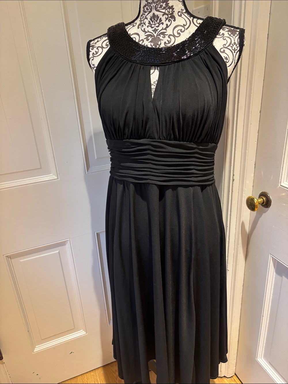 Sangria Black Beaded Halter Cocktail Dress - Women sz 14
